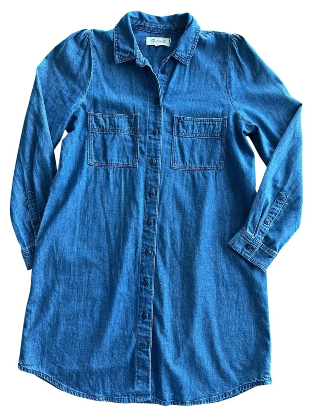 Madewell Denim Puff-Sleeve Shirt Dress Blue Casual in Harris Wash Women’s Size S - Picture 1 of 11